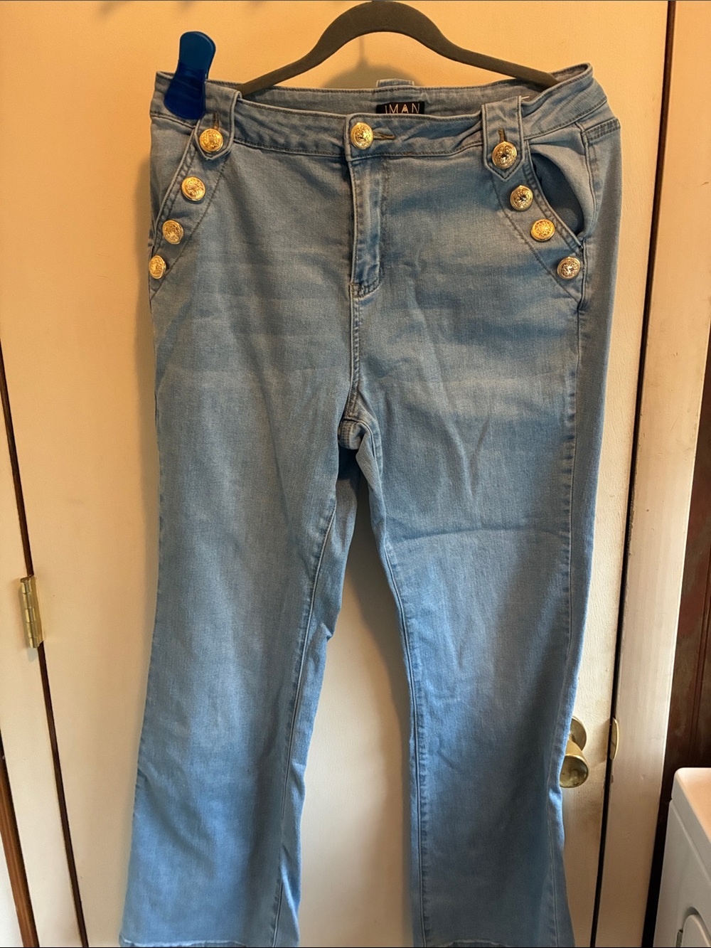 IMAN Light Blue Boot Cut Jeans with Gold Buttons